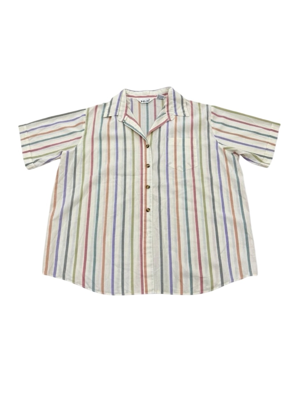 Women’s Pelos Pinstripe Blouse Cream Multicolor Short Sleeve Cotton